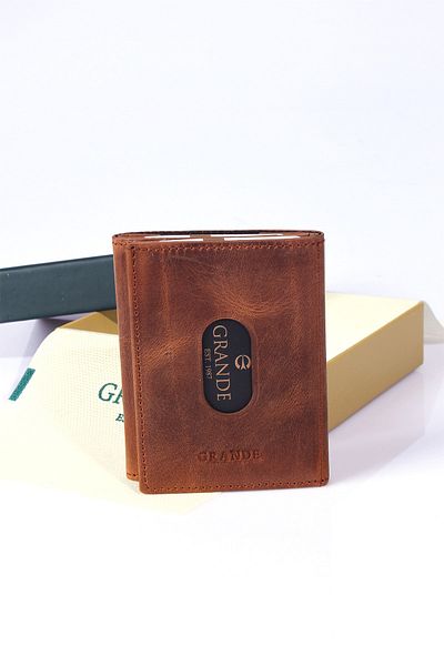 Grande 724 100% γνήσιο δέρμα ανδρικό πορτοφόλι Crazy Tan με θήκη για χάρτινα χρήματα
