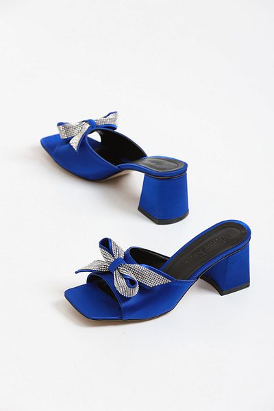marinarosse Women's London Blue Satin Stone Detailed Slippers