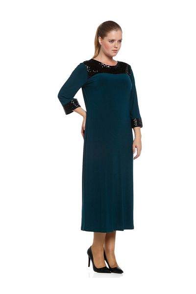 Nidya Moda Plus Size Green Robe Cuff Sequin Sequin Evening Dress-4056y