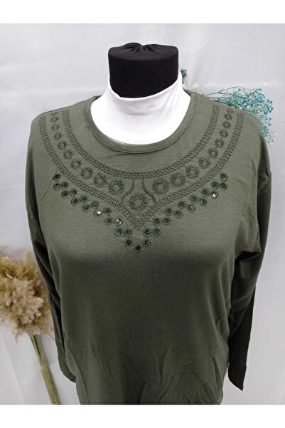 Sel Tekstil Women's Plus Size Crew Neck Mother Combed Cotton Blouse