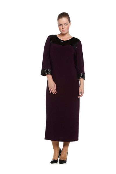 Nidya Moda Plus Size Plum Robe Cuff Sequin Sequin Evening Dress-4056m