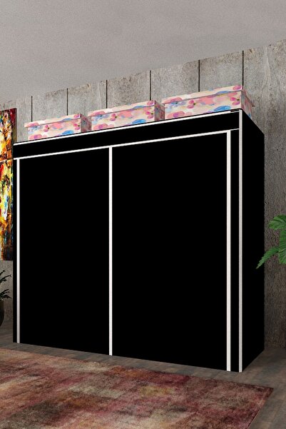 CimriKese Geniş Hacimli Çift Askılı Cimrikese Bez Dolap Siyah