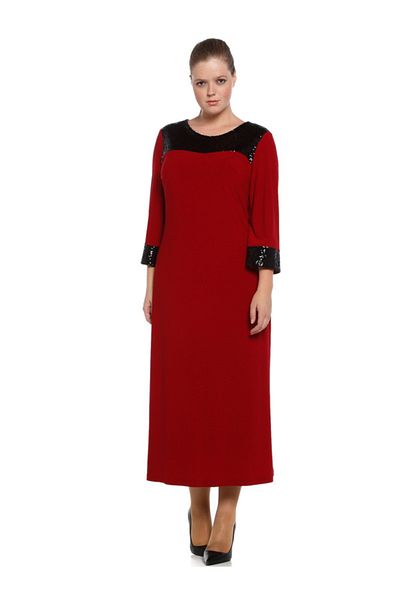 Nidya Moda Plus Size Red Robe Cuff Sequin Sequin Evening Dress-4056k