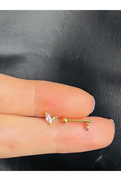 BY DİLEK ÇETİN ACCESSORY Çelik Pembe Taşlı Kıkırdak Helix Tragus Piercing (1adet)