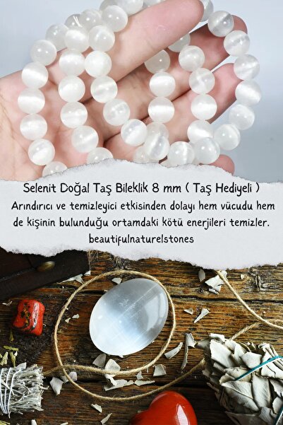 beautifulnaturelstones سوار من الأحجار الكريمة الطبيعية من السيلينيت - حجر مل...