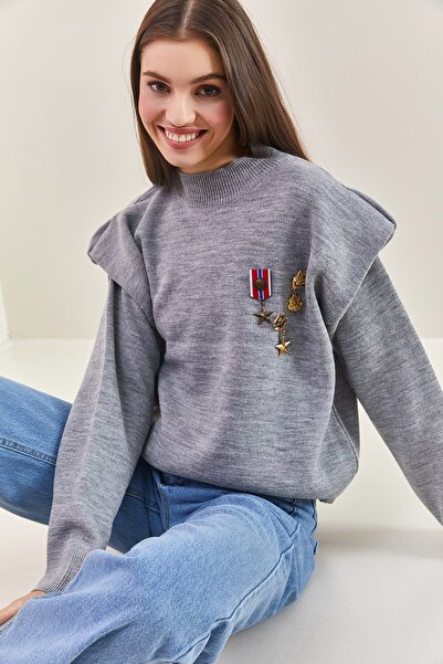 Bianco Lucci Dámský svetr s broží přes rameno