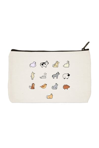 designedfy Чанта за грим с щампа на животни, платнена, калъф за моливи