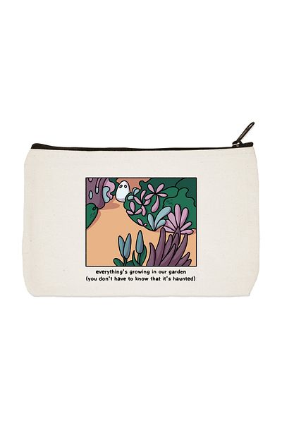 designedfy Clutch Ghost Garden Printed υφασμάτινη τσάντα μακιγιάζ, θήκη για στυλό, τσάντα