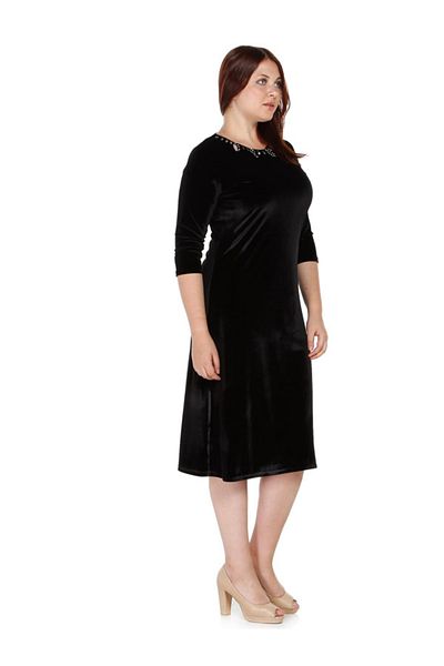 Nidya Moda Women's Black Jewelled Velvet Evening Dress 4072AS