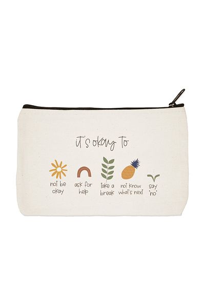 designedfy Clutch It's Okay To Printed υφασμάτινη τσάντα μακιγιάζ, θήκη για στυλό, τσάντα χειρός