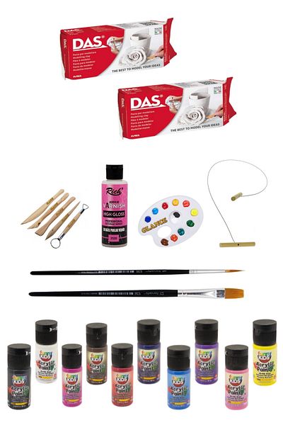 GLANCE Das White 2x500gr Clay Starter Set Funny Kids 20ml 10-Piece Acrylic Paint Starter Set