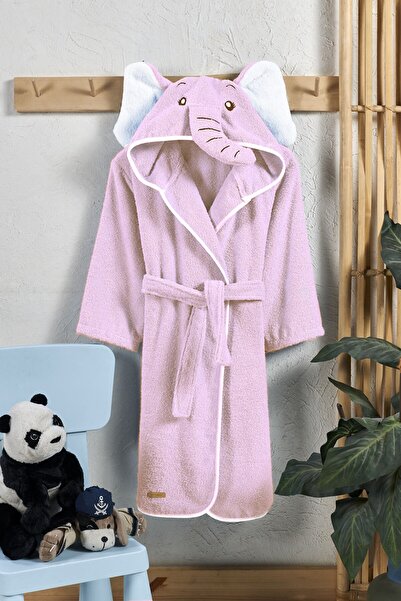 Pink Elephant Hooded Baby Bathrobe Cotton Girl Bathrobe Animal Figure