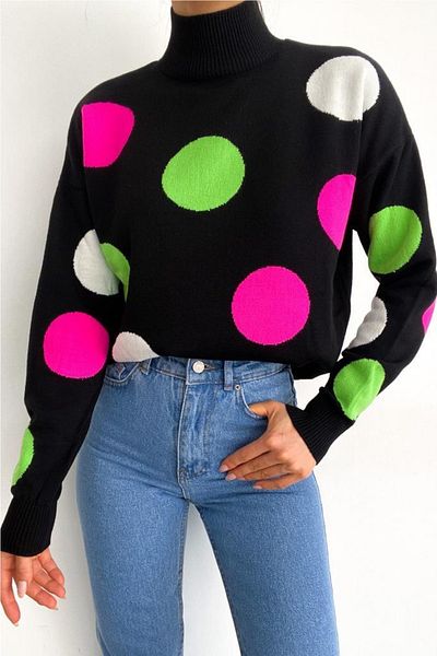 FEMELLE Pulover oversize pentru damă, noul sezon, colorat cu buline, mărime standard