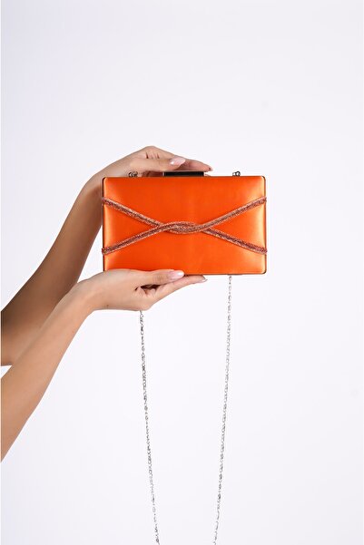 BAKGİY حقيبة سهرة نسائية برتقالية بحجر متقاطع Bg1123-310-0002