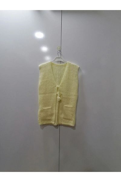 NUR TEKSTİL Women's Cream Knitted Pocket Women's Vest Yumoş*vest