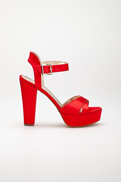 LİLLA Women's Platform High Heeled Red Satin Shoes