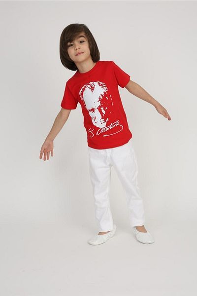 FATELLA Boy's Short Sleeve Ataturk Printed T-shirt Linen Trousers Suit School Performance 23 April 29 October