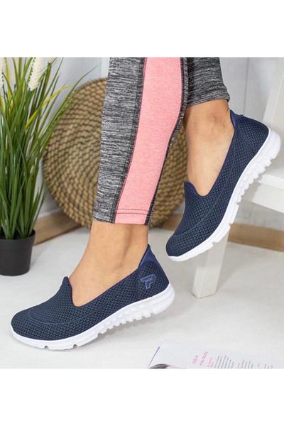 Afilli Women's Navy Blue White Daily Sports Shoes Mother Laceless Comfortable Lightweight Memory