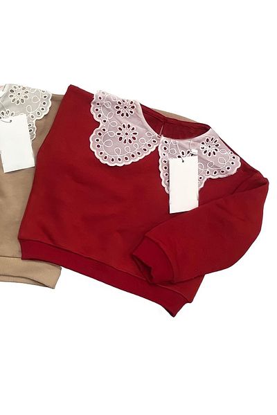 Pink Hippo Kids Girl's Sweatshirt with Scallop Lace Detail on the Collar