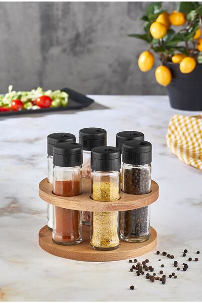 Kenpool طقم توابل هيليوس مكون من 6 قطع مع حامل خشبي