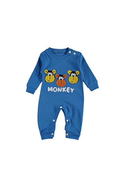 Baby Point Monkey Nakışlı Ayaksız Alttan Çıtçıtlı Penye Pamuklu Erkek Bebek T...