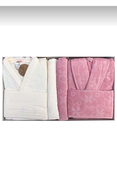 Özdilek Οικογενειακό Σετ Μπουρνούζι 6 τεμαχίων Wildy Cream Pink