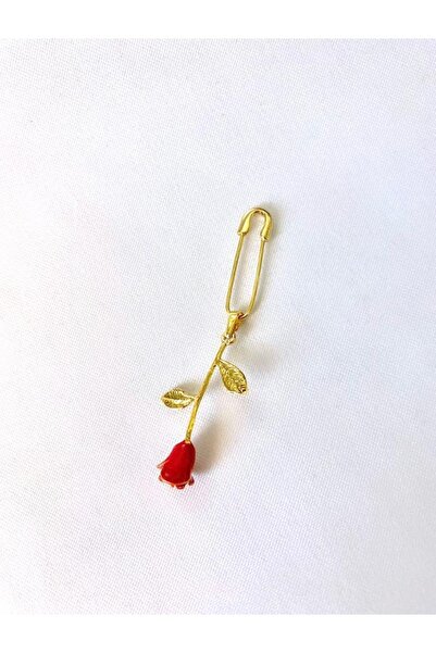 soiestore Şahsu Şahmeran Tasarım Çengel Gül Küpe Altın Kaplama Kırmızı ( 1 Adet )