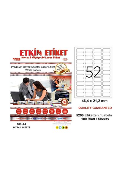 Yn5052 Laser Etiket 52 Li 46,4x21,2 Beyaz Oval