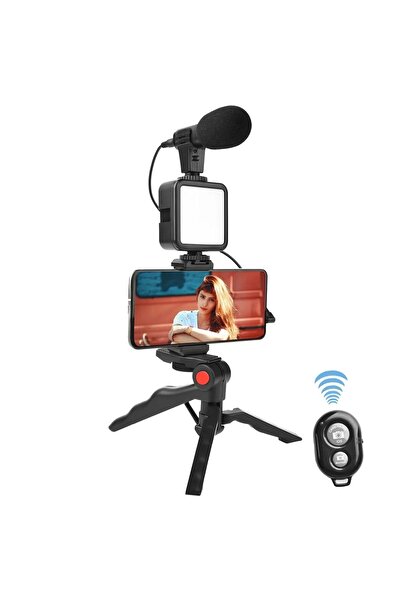 Apera Gn-73 Profesyonel Vlog Selfie Çubuğu Ve Tripod 5in1 Led Işık Mikrofon V...