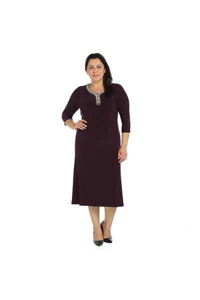Nidya Moda Plus Size Colorful Jewelled Collar Plum Evening Dress-4091m