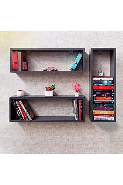 Tuliplife Dikdörtgen Duvar Rafı Üçlü Dikdörtgen Uçan Raf