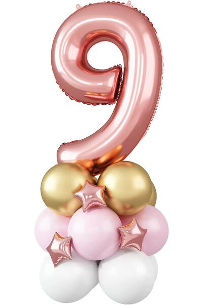 PARTİAVM Rose Theme Number Balloon Welcome Set Age Balloon Column Set (Easy S...
