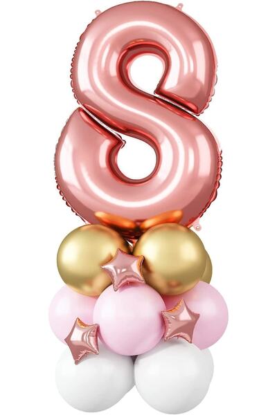 PARTİAVM Rose Theme Number Balloon Welcome Set Age Balloon Column Set (Easy S...