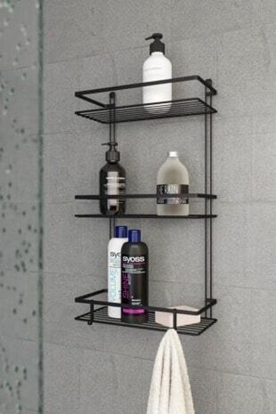SUNTEL BANYO MUTFAK AKSESUARLARI Ράφι μπάνιου 3 επιπέδων με γάντζο - Απλό σχέδιο - Ανοξείδωτο