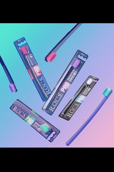 R.O.C.S. Pro 5940 Sensitive-thinning Tip Soft Tooth Frc Containing 5940 Bristles-3 Pieces-purple-pink-green Bristle