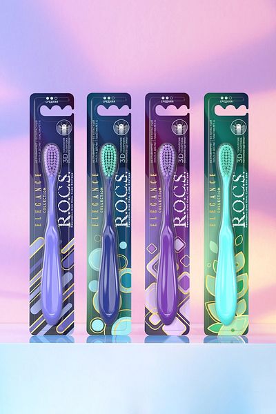 R.O.C.S. Elegance Collection Toothbrush 2 Pieces – Medium Hard-green Handle- Navy Blue Handle-green Bristle