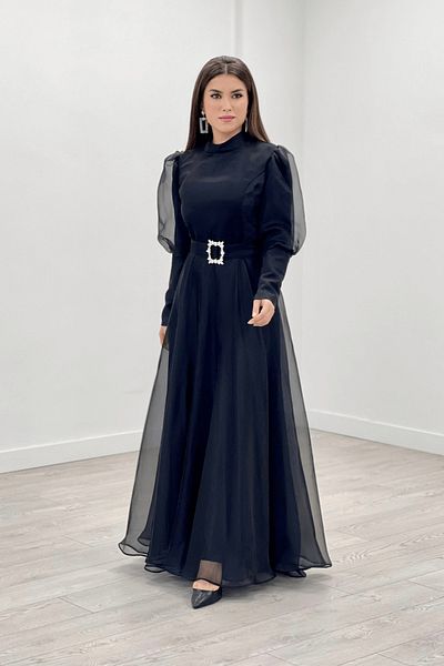 giyimmasalı Imported Organza Crepe Fabric Evening Dress - Black