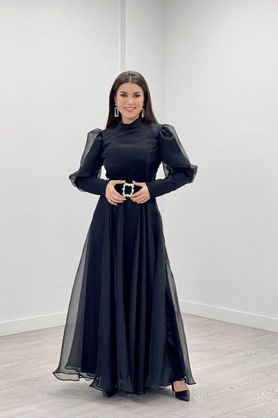 giyimmasalı Imported Organza Crepe Fabric Evening Dress - Black