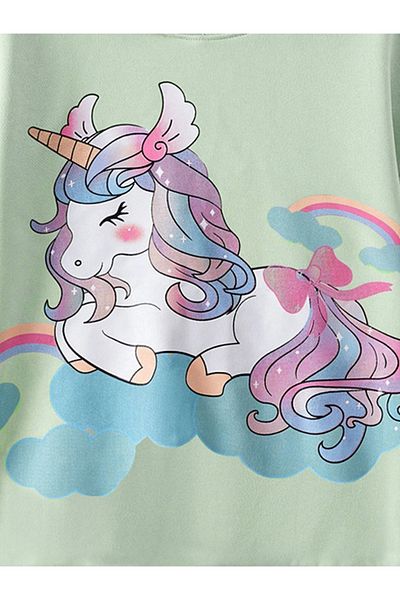 Machetta Hanorac pentru fetiță, cu glugă, cu glugă, cu imprimeu unicorn