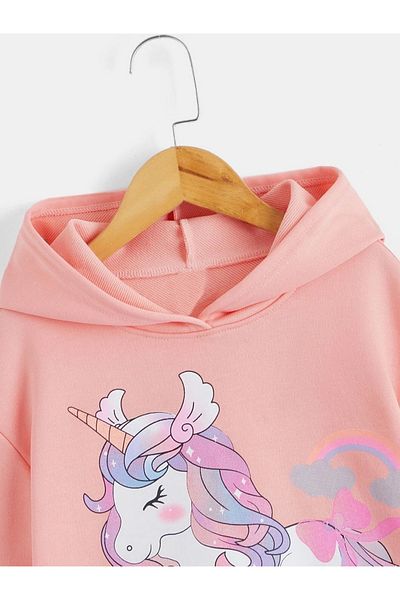 Machetta Kids Hooded Oversize Unicorn Unicorn Printed Girl's Sweatshirt