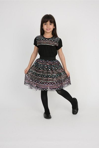 FATELLA Girl's 23 April 29 October 10 November 19 May Performance Outfit Patterned T-shirt Skirt Set