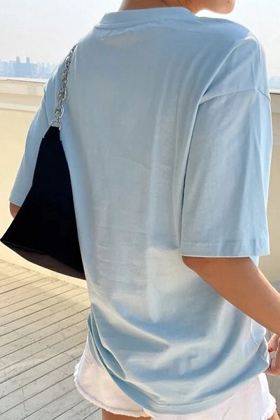 MODAGEN Tricou oversize unisex albastru cu imprimeu clasic