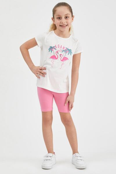 DeFacto Tricou cu mânecă scurtă cu imprimeu Flamingo pentru fetiță