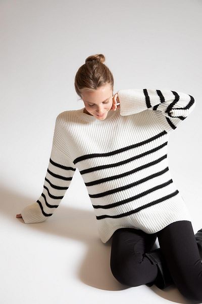 DeFacto Regular Fit Striped Crew Neck Slit Knitwear Maternity Sweater
