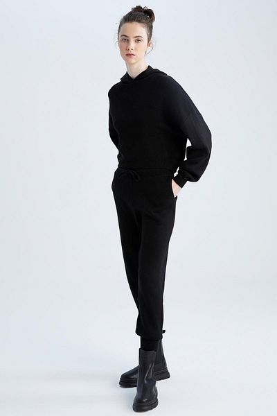 DeFacto Pantaloni de jogger, tricotaje cu talie relaxată, cu dantelă