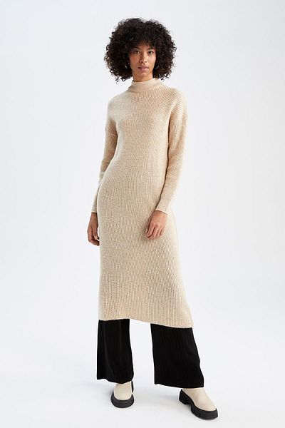 DeFacto Regular Fit Turtleneck Thessaloniki Knitted Maxi Knit Dress