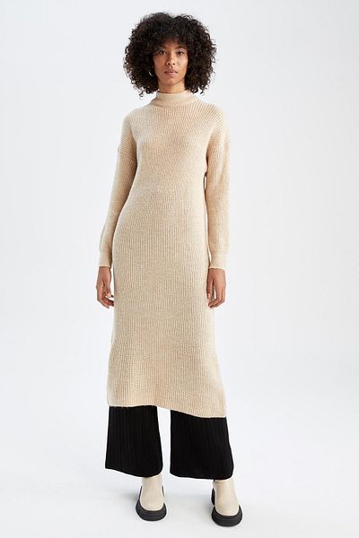 DeFacto Regular Fit Turtleneck Thessaloniki Knitted Maxi Knit Dress