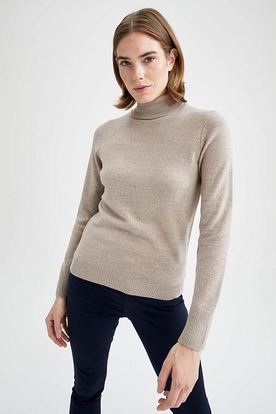 DeFacto Basic Turtleneck cashmere Textured Extra Soft Relax Fit Knitwear sweater