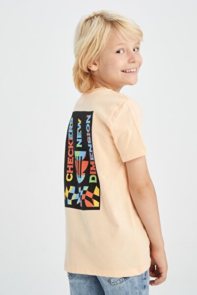 DeFacto Boy's Crew Neck Back Printed Short Sleeve T-Shirt