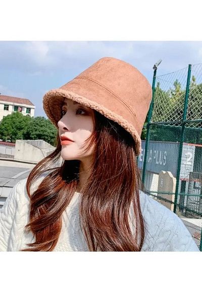 MİSSİNG Women's Double-Sided Bucket Fisherman Hat Winter Fleece And Nubuck